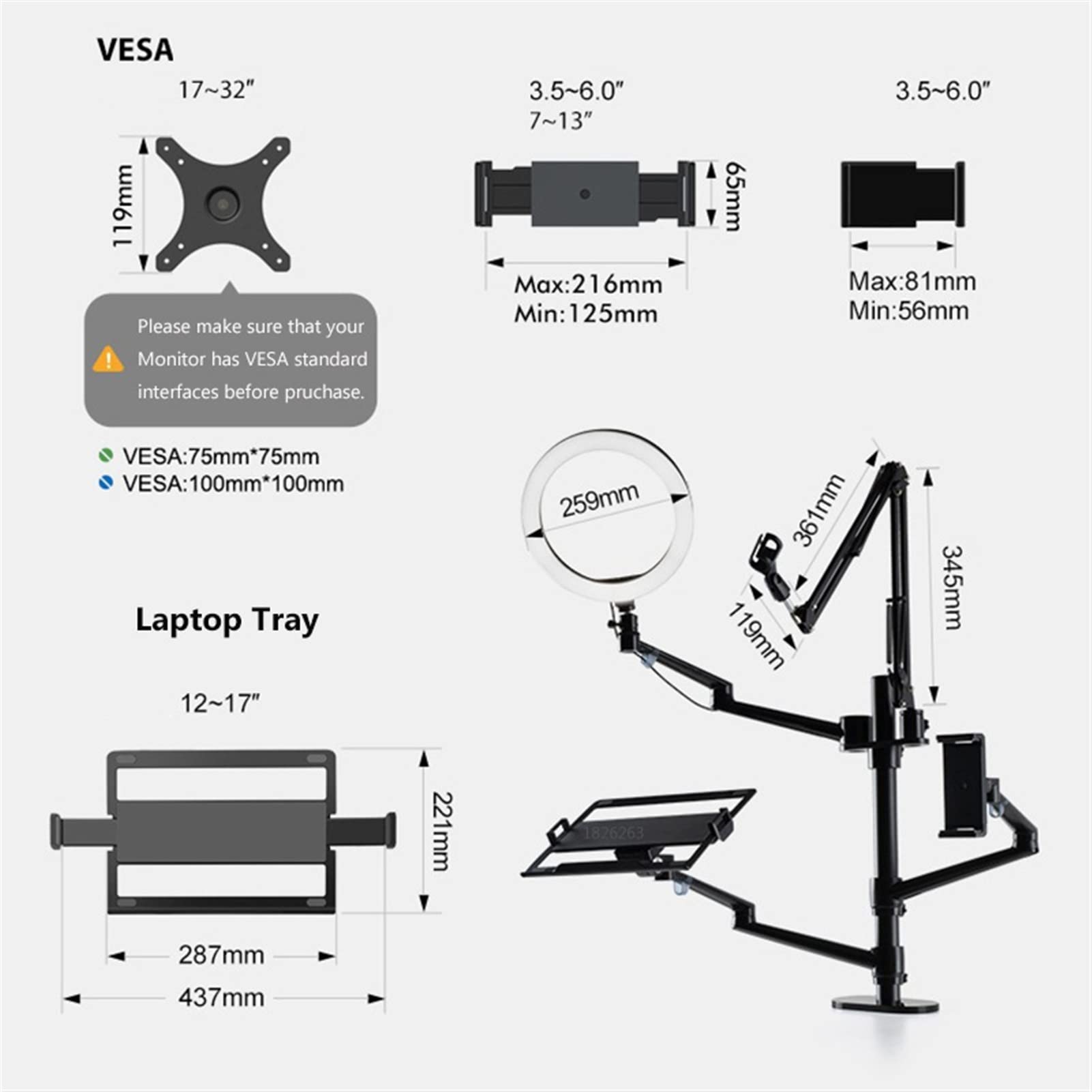 6-in-1 Desktop Streaming Stand with Ring Light & Microphone Mount