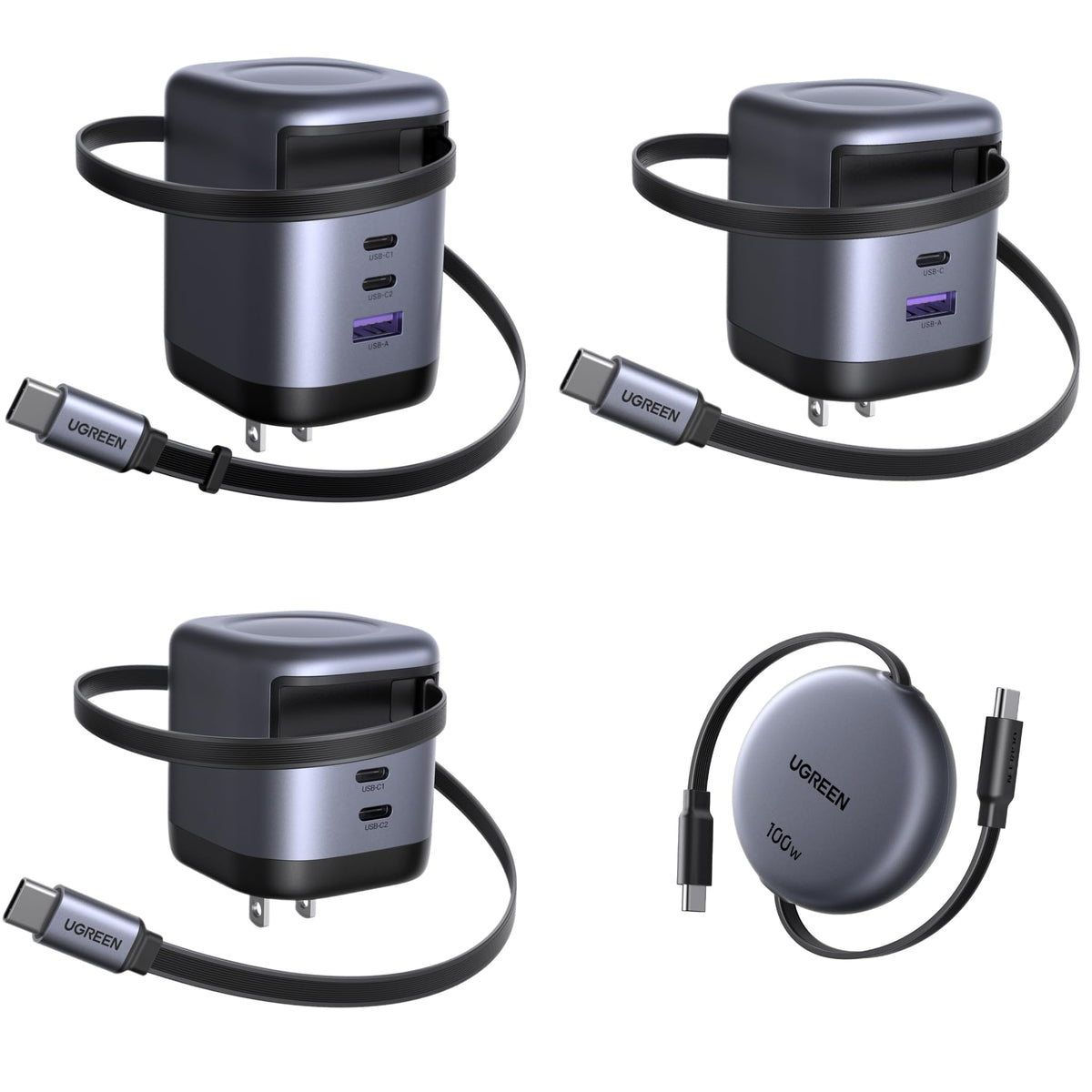 Retractable USB-C GaN Charger Kit – 4 Pack