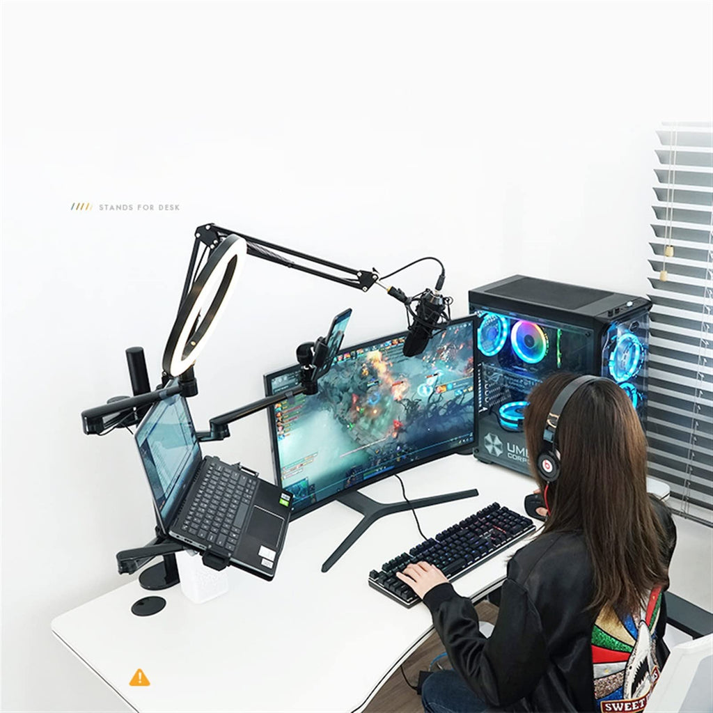 6-in-1 Desktop Streaming Stand with Ring Light & Microphone Mount