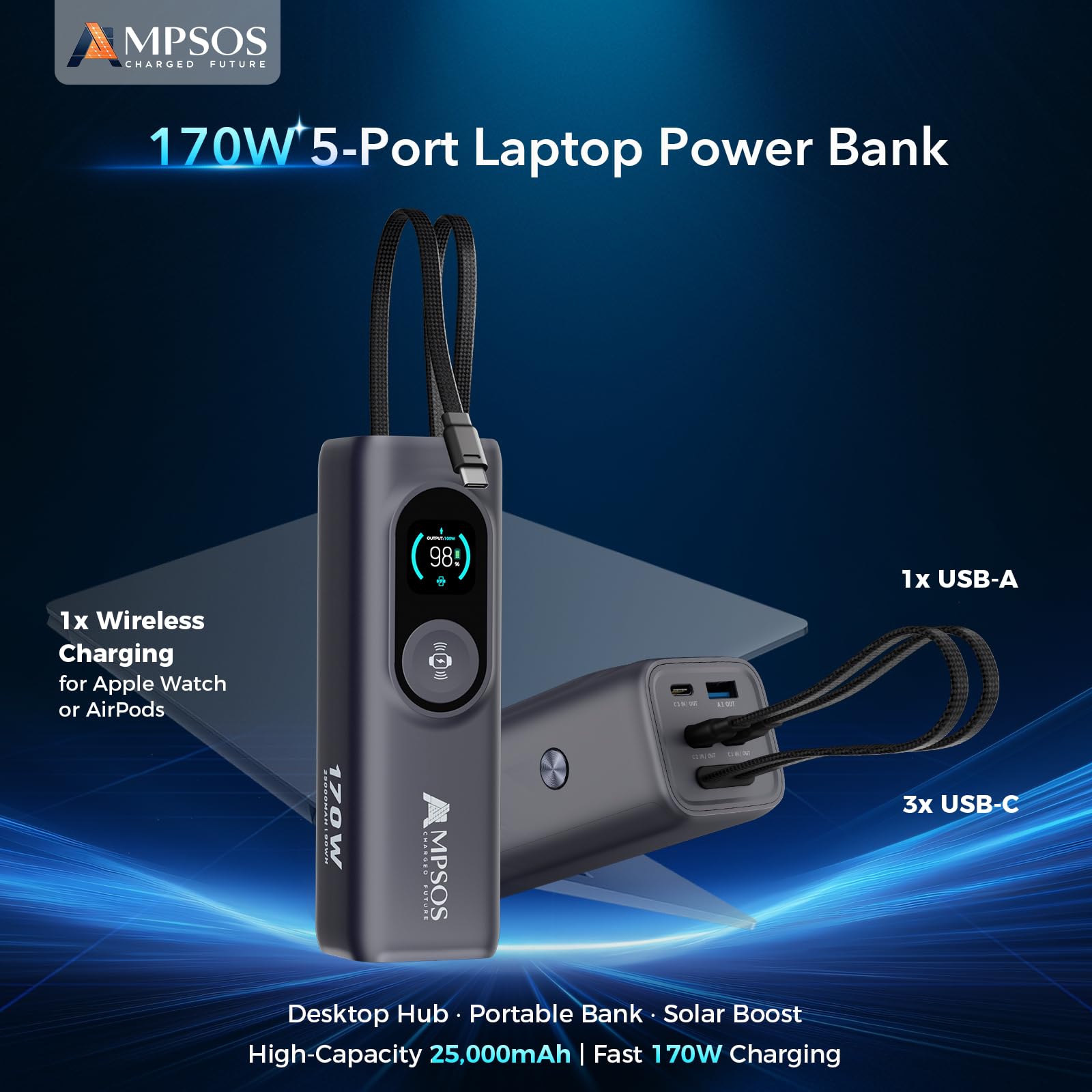 AMPSOS Explore More Bundle: 2 Power Banks + Free Solar Panel Charger
