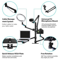 6-in-1 Desktop Streaming Stand with Ring Light & Microphone Mount