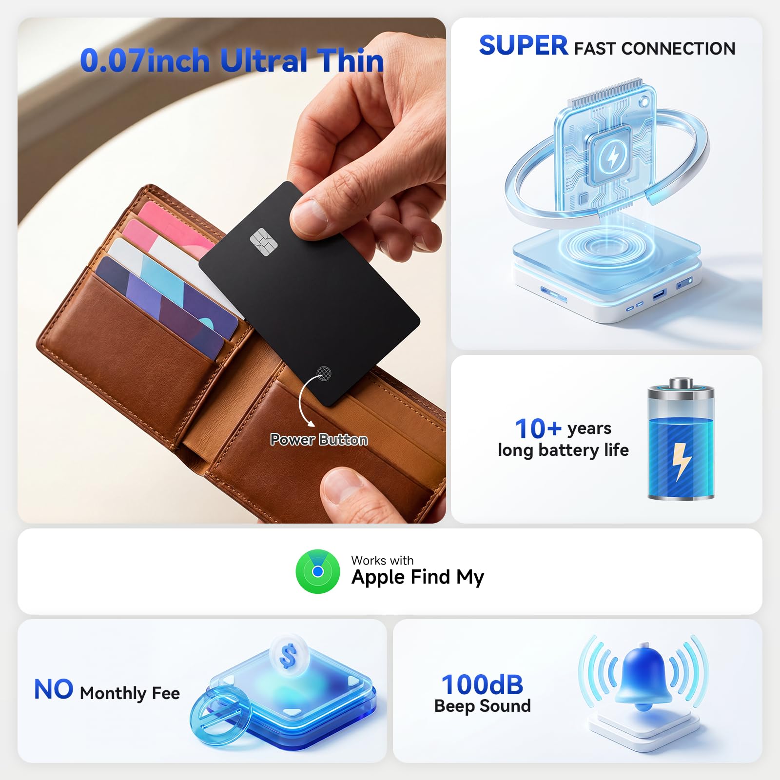Ultra-Slim Rechargeable Wallet Tracker Card