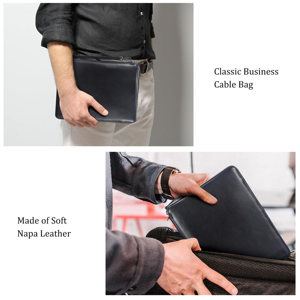 Full Grain Leather Travel Cable Organizer Case
