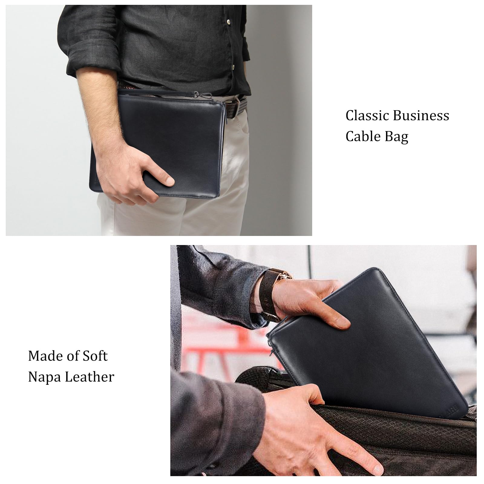 Full Grain Leather Travel Cable Organizer Case