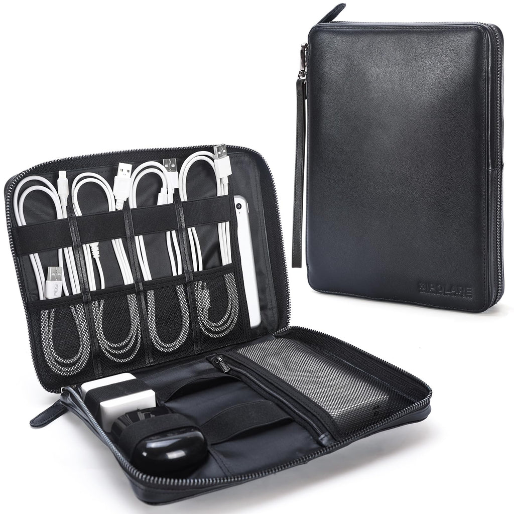 Full Grain Leather Travel Cable Organizer Case