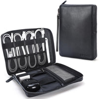 Full Grain Leather Travel Cable Organizer Case